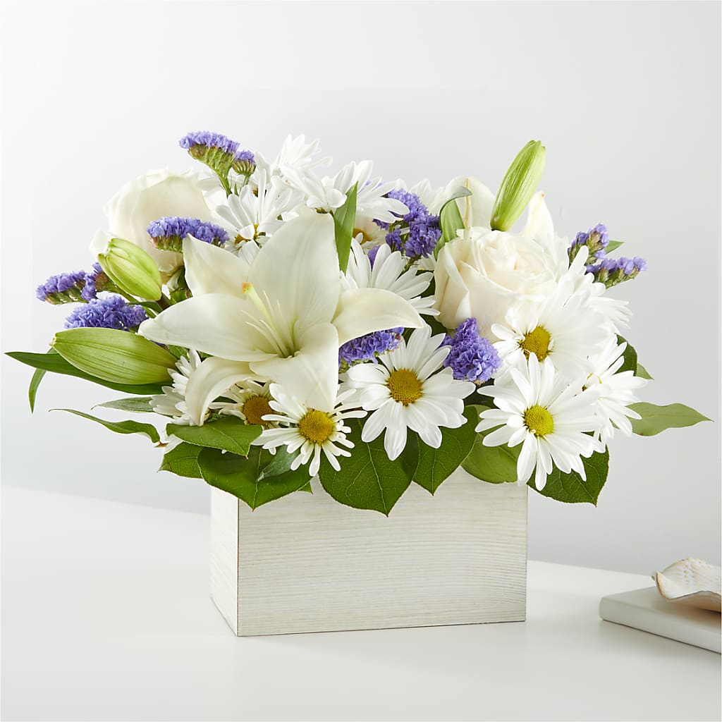 Beyond Blue Box Bouquet – Flowers By Robert Taylor Inc, West Covina CA