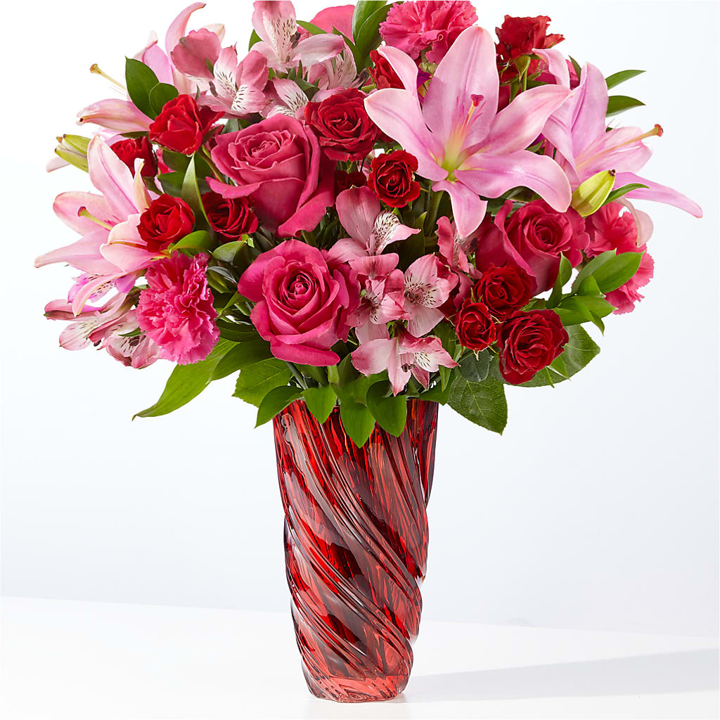 In Love Bouquet with Luxe Swirl Vase – Flowers By Robert Taylor Inc, West Covina CA
