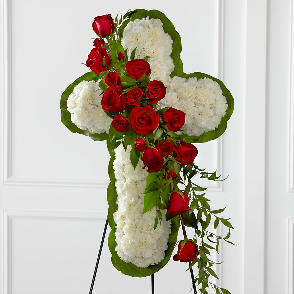 Floral Cross Easel – Flowers By Robert Taylor Inc, West Covina CA