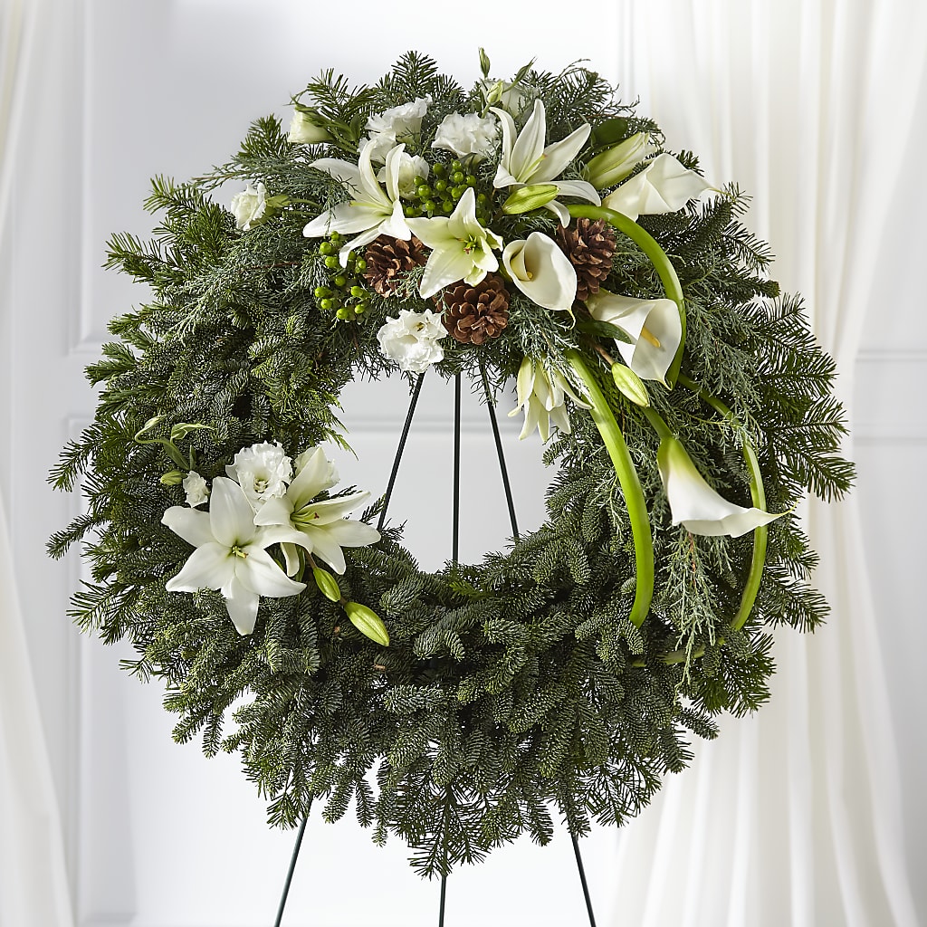 Greens of Hope Wreath – Flowers By Robert Taylor Inc, West Covina CA