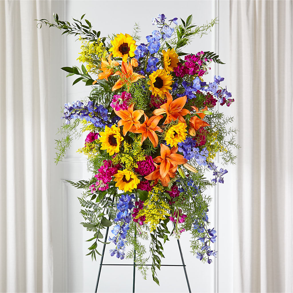 Sunlit Memories Standing Spray (Standard) – Flowers By Robert Taylor Inc, West Covina CA
