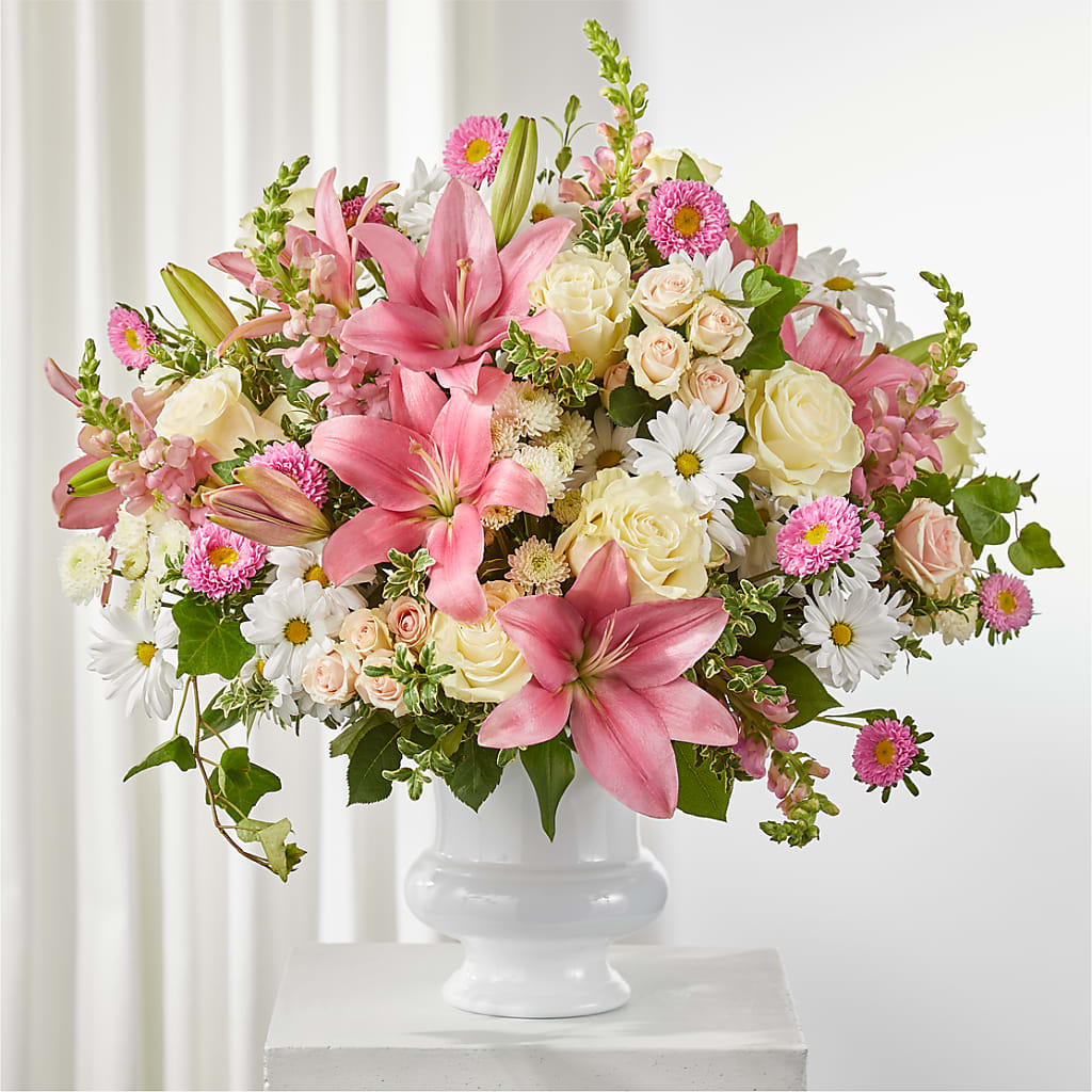 Empathetic Blooms Urn Arrangement – Flowers By Robert Taylor Inc, West Covina CA