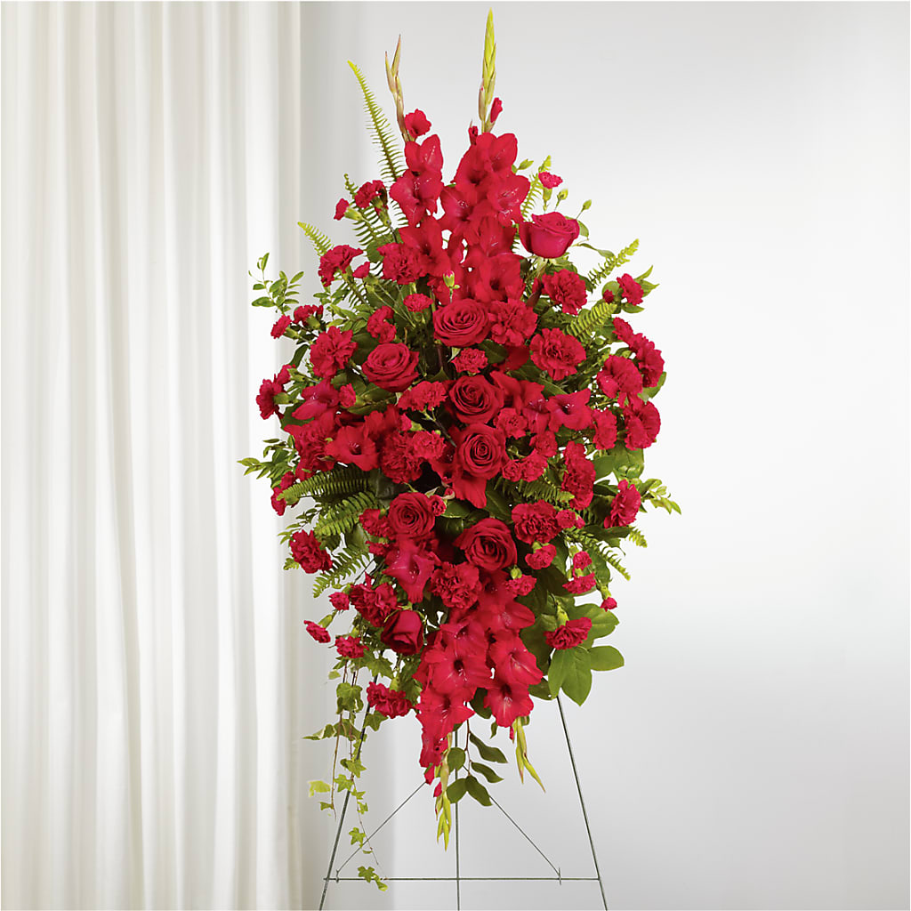 From the Heart Standing Spray – Flowers By Robert Taylor Inc, West Covina CA