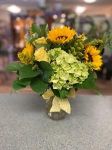 SUNFLOWER & HYDRANGEA VASE – Flowers By Robert Taylor Inc, West Covina CA