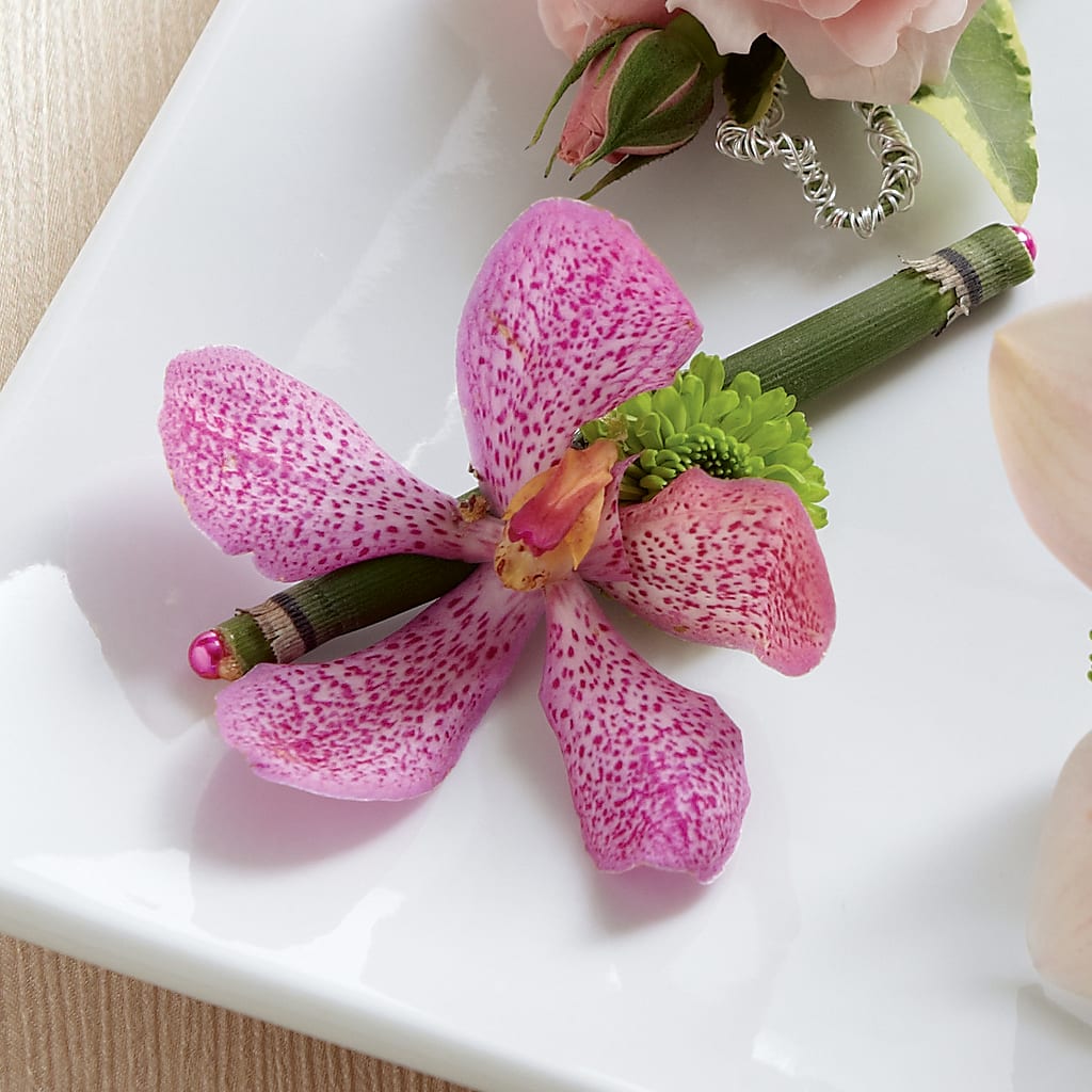 Pink Mokara Boutonniere – Flowers By Robert Taylor Inc, West Covina CA