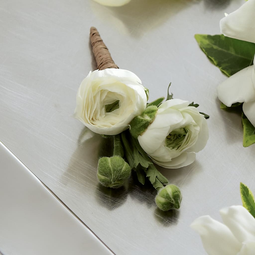 White Ranunculus Boutonniere – Flowers By Robert Taylor Inc, West Covina CA