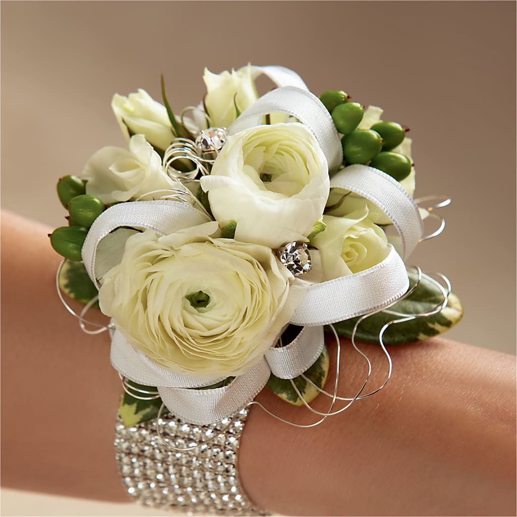 White Wedding Corsage – Flowers By Robert Taylor Inc, West Covina CA