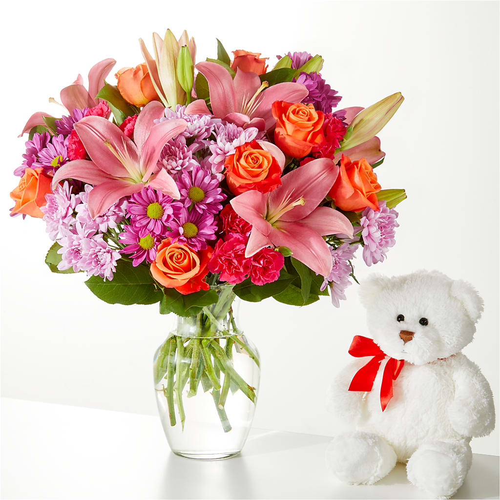 One and Only Bouquet and Bear Bundle –  Flowers By Robert Taylor Inc, West Covina CA