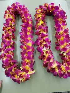 2 DBL YELLOW & BURGANDY  COLOR LEIS