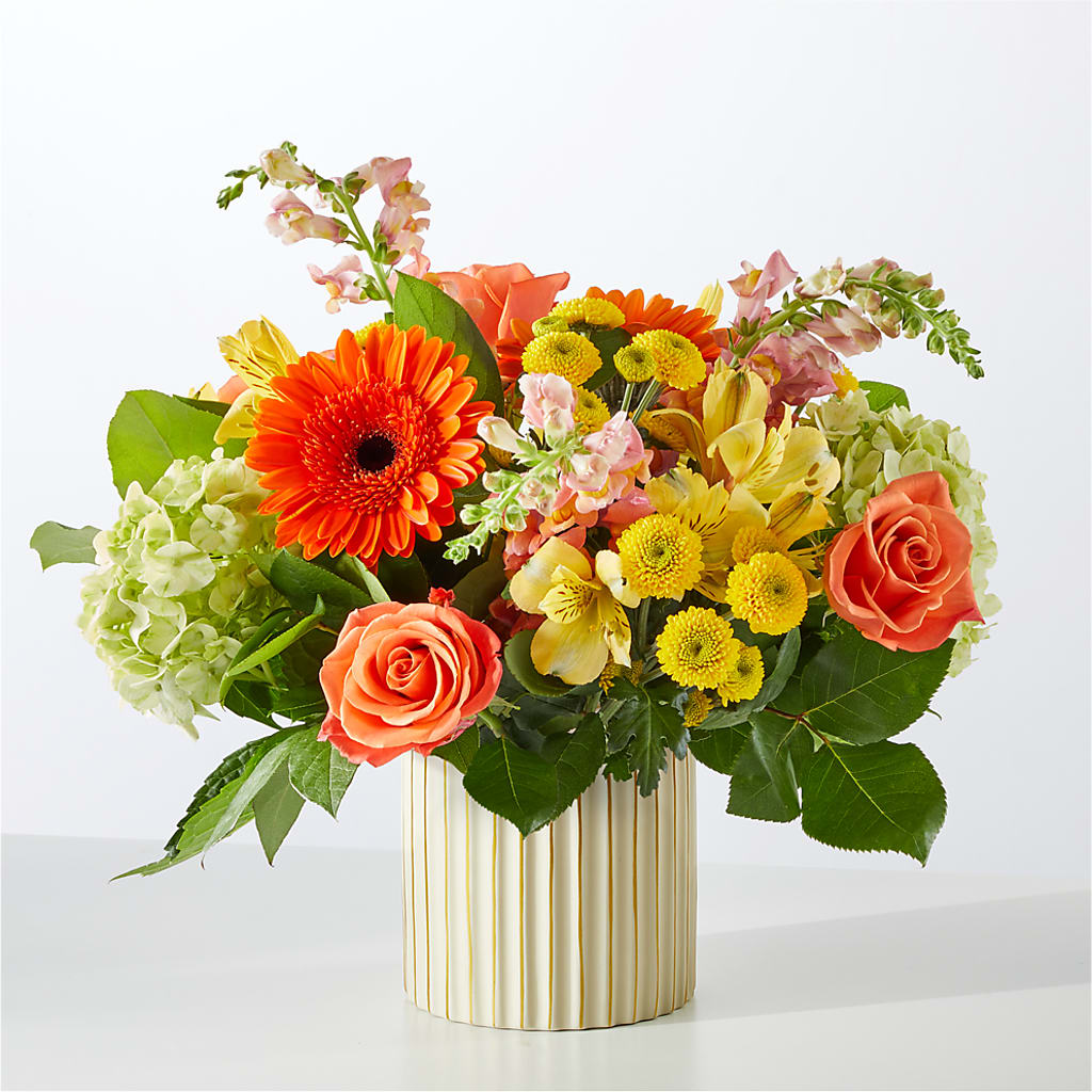 Autumn Sunshine Bouquet with Ivory Vase –  Flowers By Robert Taylor Inc, West Covina CA