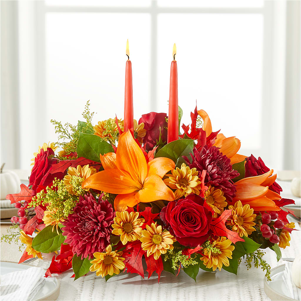 Autumn's Embrace Centerpiece –  Flowers By Robert Taylor Inc, West Covina CA