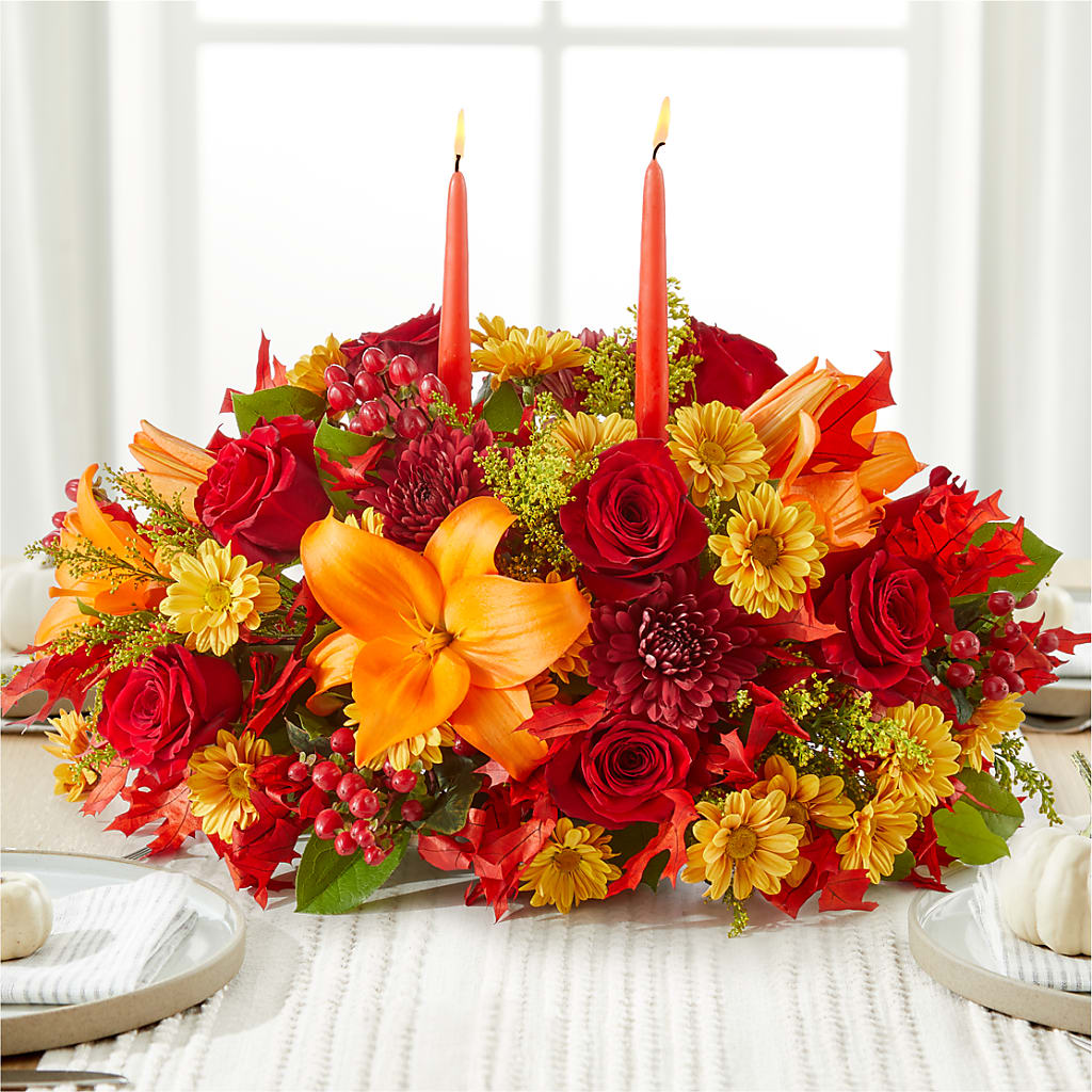 Autumn's Embrace Centerpiece –  Flowers By Robert Taylor Inc, West Covina CA