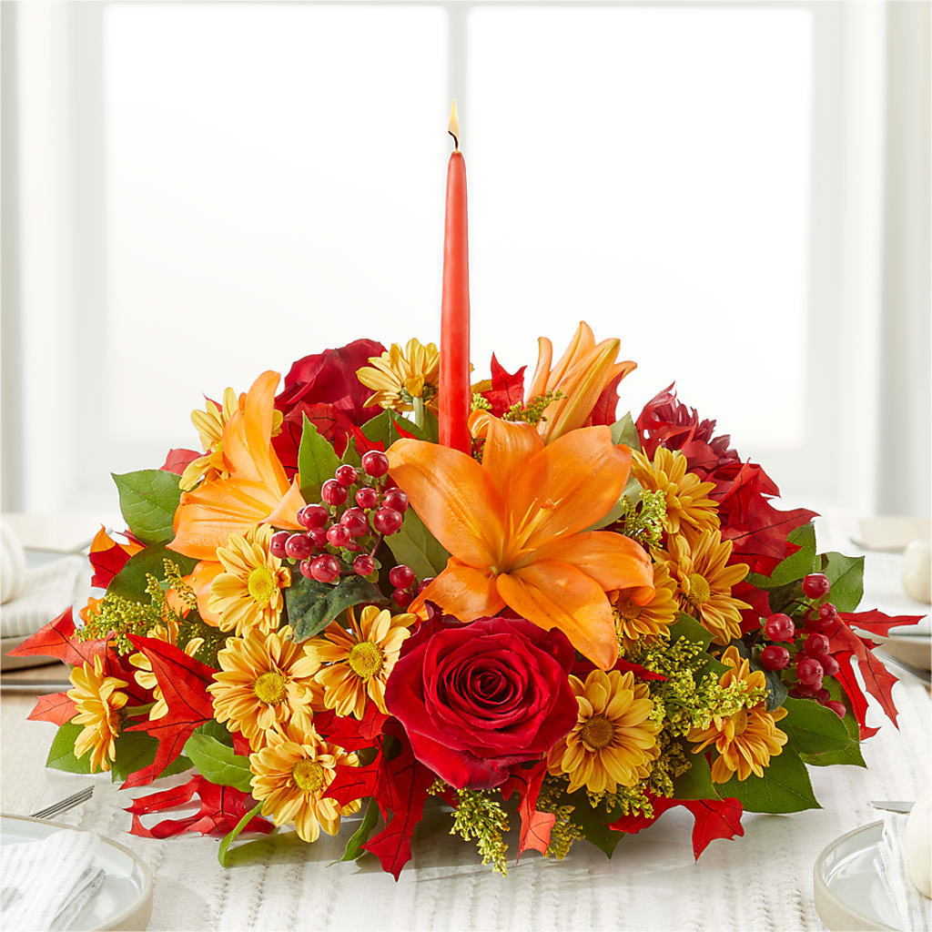 Autumn's Embrace Centerpiece –  Flowers By Robert Taylor Inc, West Covina CA