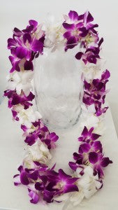 PURPLE(BOMBAY) & WHITE DOUBLE ORCHID LEI